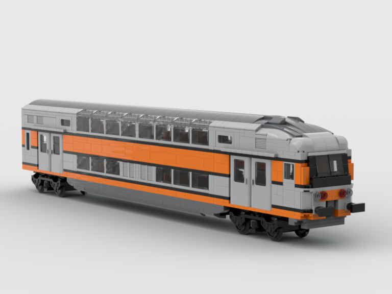 Plan de construction MOC voiture VB2N de la SNCF en livrée "béton". Voiture de rame avec poste de conduite