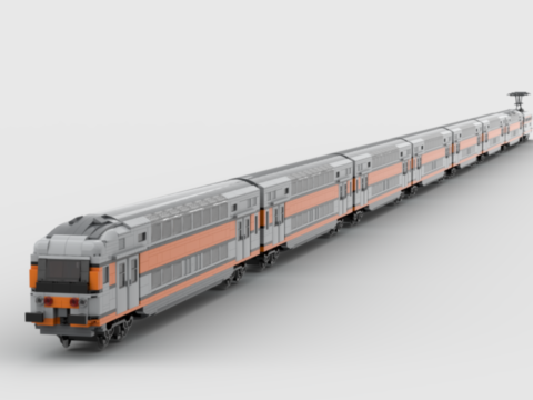 Plan de construction MOC voiture VB2N de la SNCF en livrée "béton". Voiture de rame avec poste de conduite