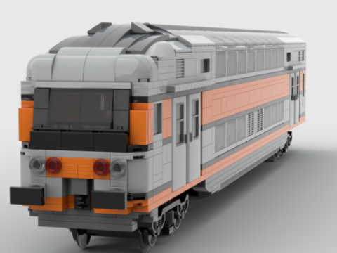 Plan de construction MOC voiture VB2N de la SNCF en livrée "béton". Voiture de rame avec poste de conduite